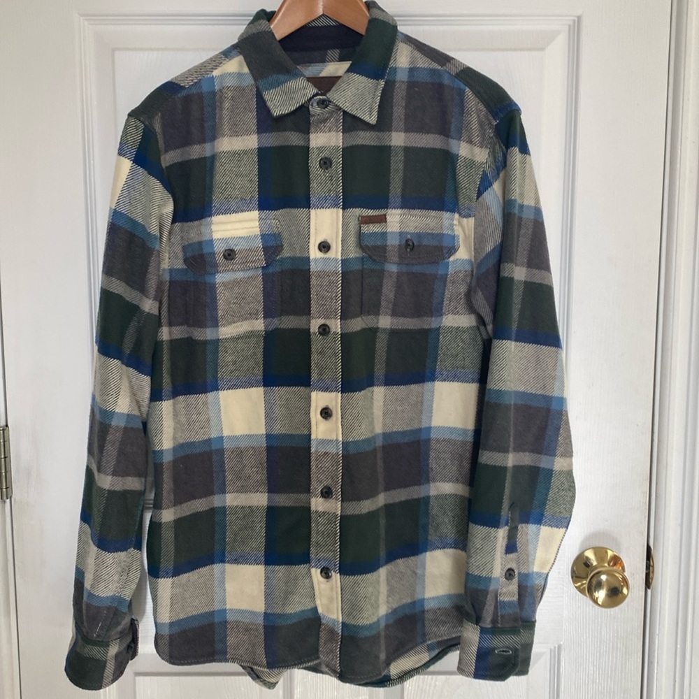 Orvis Shacket Shirt Flannel Medium Blue Green Gray Cream